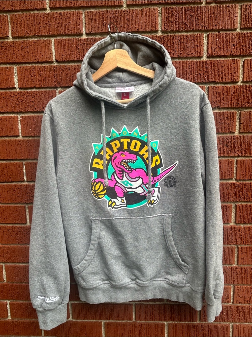 Mitchell & Ness Toronto Raptors Dino Logo Hoodie Grey Mens Medium